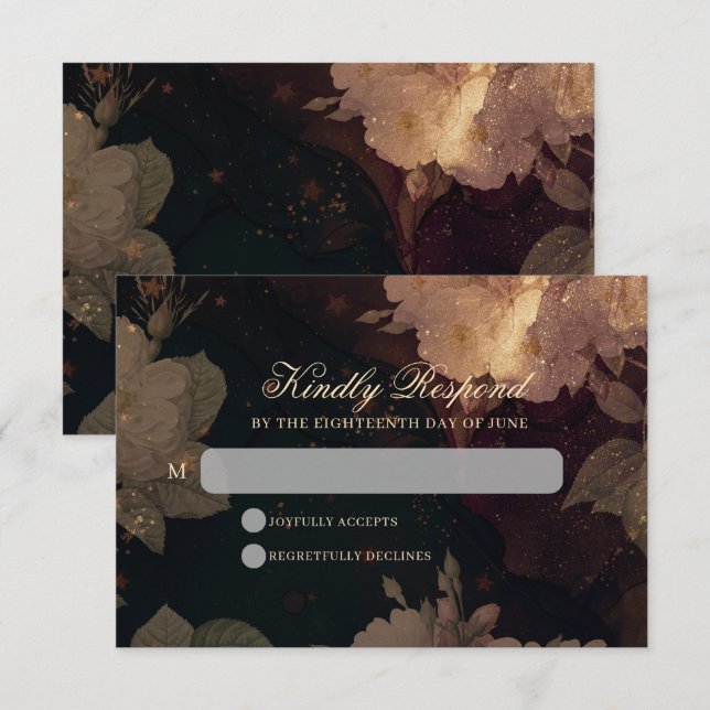 Tarjeta De Confirmación De Asistencia Boda floral gótico oscuro Boho rojo (Anverso / Reverso)