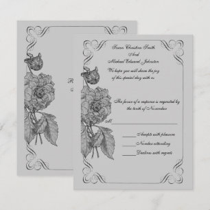Tarjeta De Confirmación De Asistencia Boda floral gris gris gris de color negro
