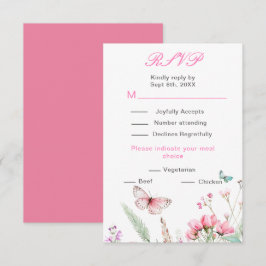 Tarjeta De Confirmación De Asistencia Boda floral mariposa rosa de primavera