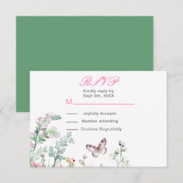 Tarjeta De Confirmación De Asistencia Boda Floral Mariposa Verde de Primavera