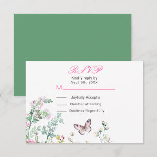 Tarjeta De Confirmación De Asistencia Boda Floral Mariposa Verde de Primavera