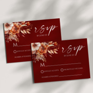 Tarjeta De Confirmación De Asistencia Boda floral marrón borgoña oxidado jardín de flore