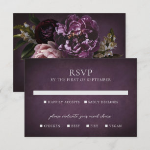 Tarjeta De Confirmación De Asistencia Boda floral maximalista elegante de color púrpura