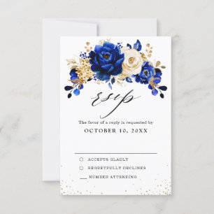 Tarjeta De Confirmación De Asistencia Boda floral metálico Royal Blue Yellow Gold