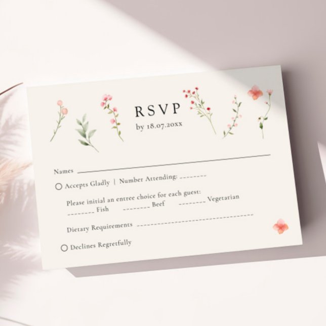 Tarjeta De Confirmación De Asistencia Boda floral minimo Beige Boho (Subido por el creador)