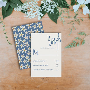 Tarjeta De Confirmación De Asistencia Boda floral moderna azul y amarilla