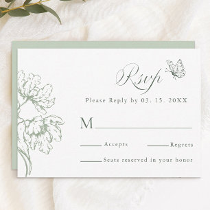 Tarjeta De Confirmación De Asistencia Boda floral moderna clásica en verde salvia