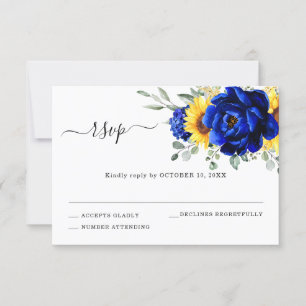 Tarjeta De Confirmación De Asistencia Boda floral moderna de girasoles rústicos azul rea