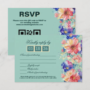Tarjeta De Confirmación De Asistencia Boda floral moderna en verde menta