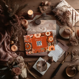 Tarjeta De Confirmación De Asistencia Boda floral naranja quemada retro groovy