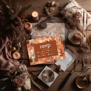 Tarjeta De Confirmación De Asistencia Boda floral naranja quemado retro groovy