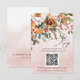 Tarjeta De Confirmación De Asistencia Boda Floral Naranja Rústica de Otoño QR CODE