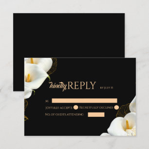 Tarjeta De Confirmación De Asistencia Boda floral negra moderna