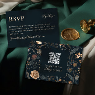 Tarjeta De Confirmación De Asistencia Boda floral negra moderna contemporánea
