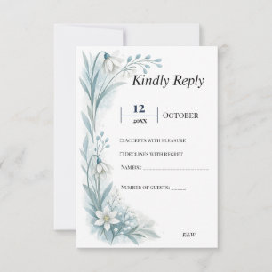 Tarjeta De Confirmación De Asistencia Boda floral nórdica elegante minimalista verde azu