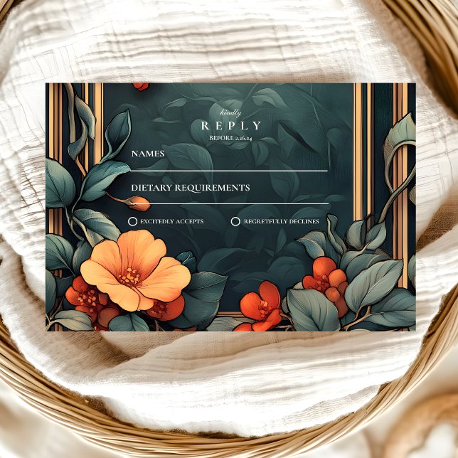 Tarjeta De Confirmación De Asistencia Boda floral ornamental Art Nouveau (Subido por el creador)