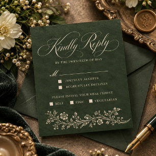 Tarjeta De Confirmación De Asistencia Boda Floral Ornata Verde Bosque Vintage