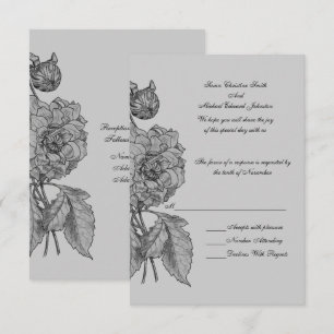 Tarjeta De Confirmación De Asistencia Boda floral Peony Gray Silver