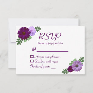 Tarjeta De Confirmación De Asistencia Boda floral Purple Peony