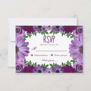 Tarjeta De Confirmación De Asistencia Boda floral púrpura regia