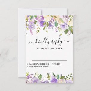 Tarjeta De Confirmación De Asistencia Boda floral púrpura rustica
