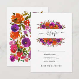Tarjeta De Confirmación De Asistencia Boda floral púrpura y naranja
