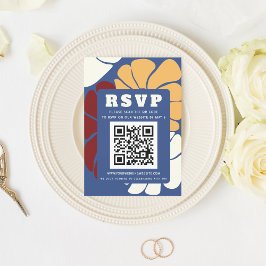 Tarjeta De Confirmación De Asistencia Boda floral Retro Groovy Boho Moda CÓDIGO QR