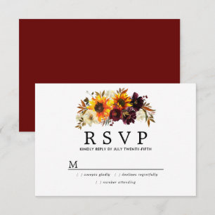 Tarjeta De Confirmación De Asistencia Boda floral rojo rubio de Borgoña