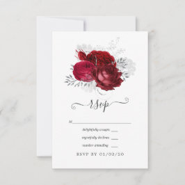 Tarjeta De Confirmación De Asistencia Boda floral rojo y plateado