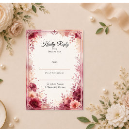Tarjeta De Confirmación De Asistencia Boda floral romántica de Borgoña