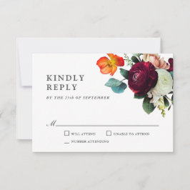 Tarjeta De Confirmación De Asistencia Boda floral romántica en otoño