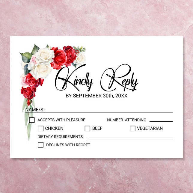 Tarjeta De Confirmación De Asistencia Boda Floral Rosa Blanca Rojo (Subido por el creador)