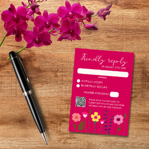 Tarjeta De Confirmación De Asistencia Boda floral rosa de Fuchsia brillante y audaz Códi