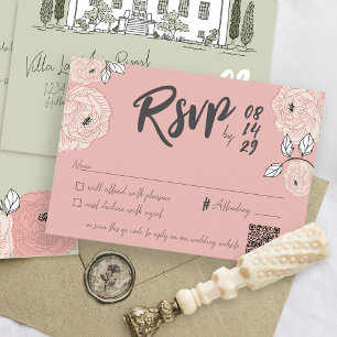 Tarjeta De Confirmación De Asistencia Boda floral rosa de Villa Manor de mano única