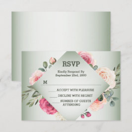 Tarjeta De Confirmación De Asistencia Boda Floral Rosa Geométrico Rústico Verde