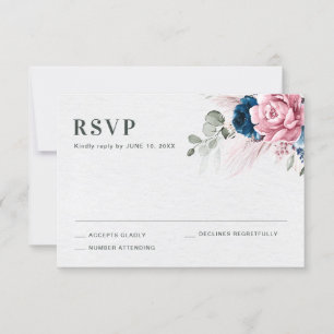 Tarjeta De Confirmación De Asistencia Boda floral rosa pastel azul de la Marina de Rubor