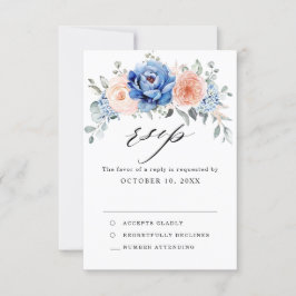 Tarjeta De Confirmación De Asistencia Boda floral rosa pastel azul marino 