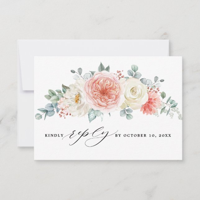 Tarjeta De Confirmación De Asistencia Boda Floral Rosa Peach Pastel de verano medio (Anverso)