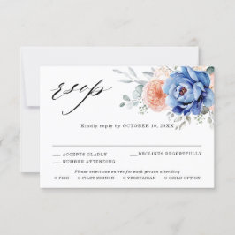 Tarjeta De Confirmación De Asistencia Boda floral rosa polvoriento azul pizarra azul mar