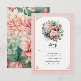 Tarjeta De Confirmación De Asistencia Boda floral rosa polvoriento, verde menta y rosa p