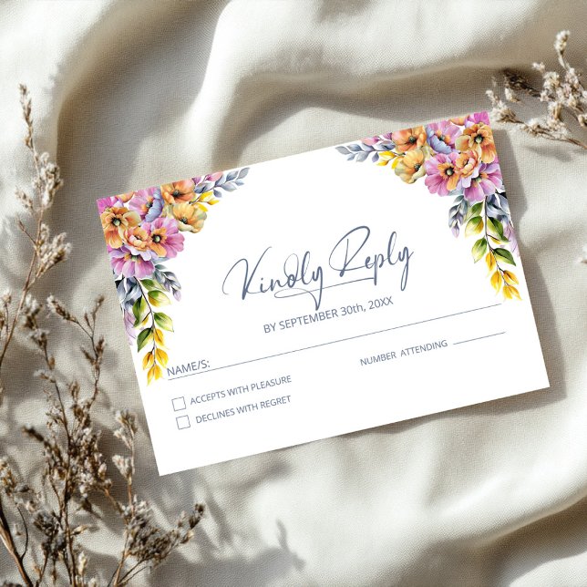 Tarjeta De Confirmación De Asistencia Boda floral rosa y Naranja vibrante (Subido por el creador)