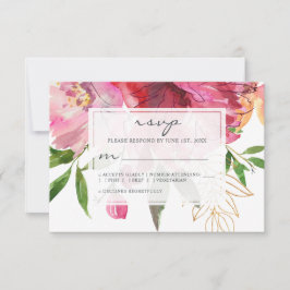 Tarjeta De Confirmación De Asistencia Boda floral Ruby Pink Peony