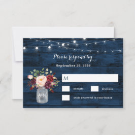 Tarjeta De Confirmación De Asistencia Boda floral ruso azul y borgoña Rubor