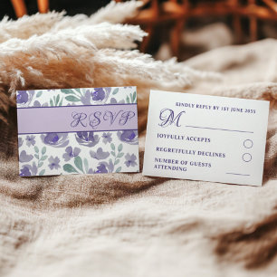 Tarjeta De Confirmación De Asistencia Boda floral Rusple Purple Watercolor
