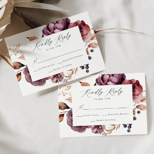 Tarjeta De Confirmación De Asistencia Boda floral Rustic Autumn Marsala