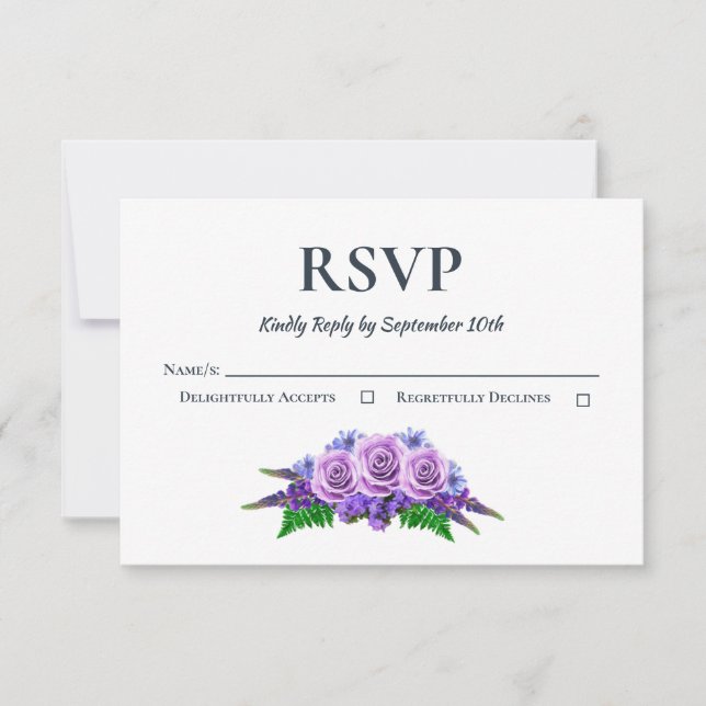 Tarjeta De Confirmación De Asistencia Boda floral Rustic Purple Rosa (Anverso)