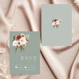 Tarjeta De Confirmación De Asistencia Boda floral Rustic Sage Green Peach