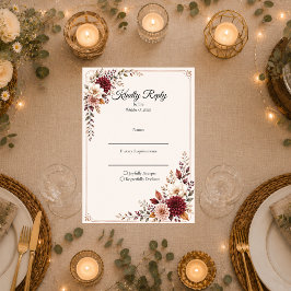 Tarjeta De Confirmación De Asistencia Boda Floral Rústica Borgoña