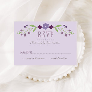 Tarjeta De Confirmación De Asistencia Boda floral rústica de púrpura y verde