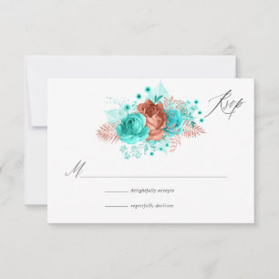 Tarjeta De Confirmación De Asistencia Boda floral rústica turquesa y coral
